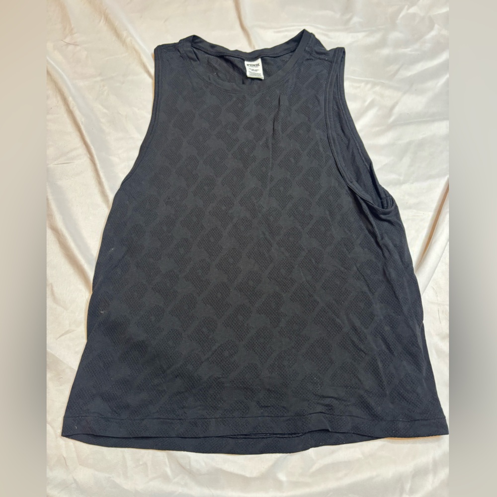 PINK Victoria's Secret Black Sleeveless Mesh Logo Tank